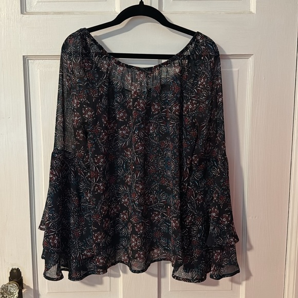 Lily White Long Sleeve Sheer Ruffled Boho Peasant Women's Top Size Small - Picture 7 of 10